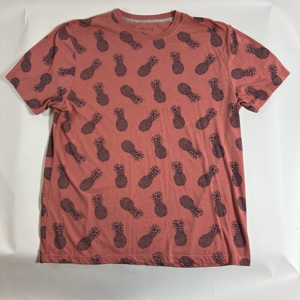 pd&c Men’s XL Pink Pineapple Tropical Print Crew Neck Short Sleeve Cotton Tee